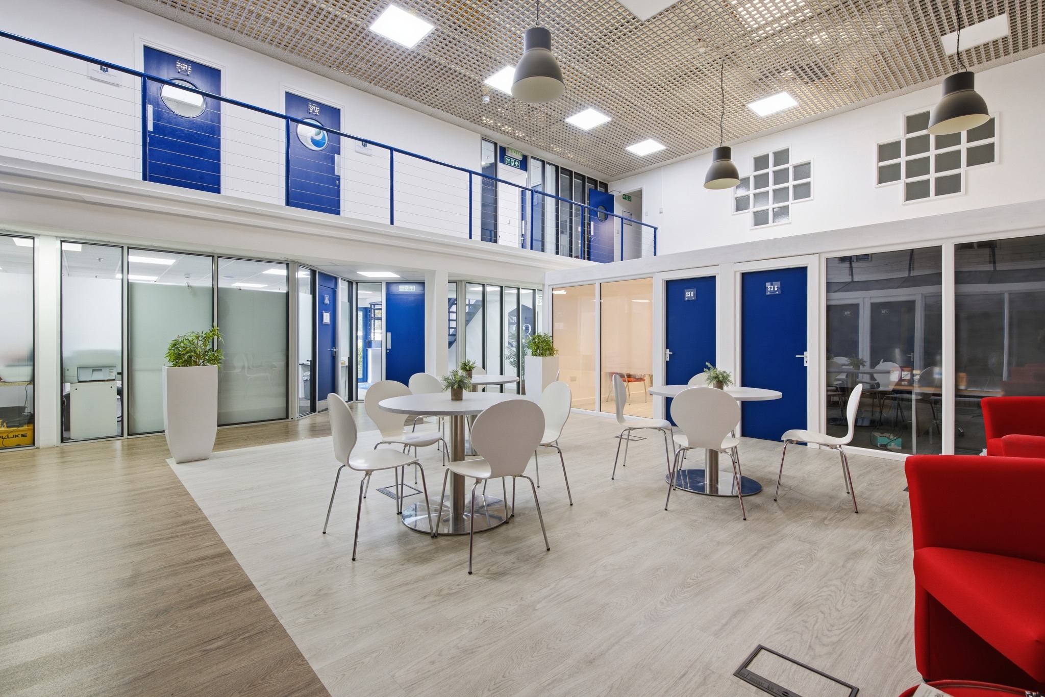 Co-working space with red booths